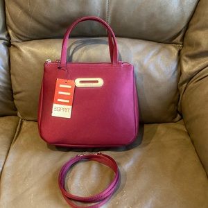 NWT Esprit Cranberry Satin Clutch Purse / Crossbody Bag with Silver accents